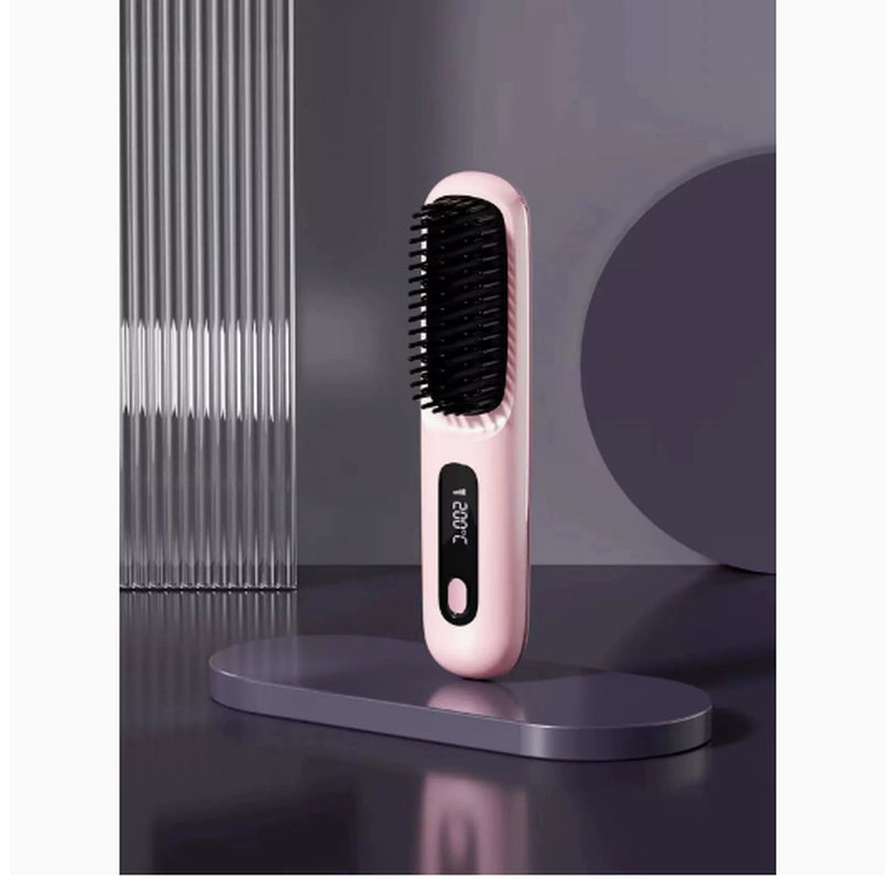 2 in 1 Straight Hair Comb Wireless Hair Straightener Brush Hair Fast Heating Portable Hot Curler USB Charging