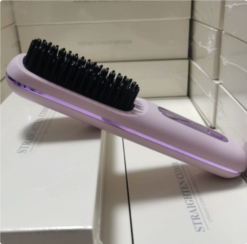 2 in 1 Straight Hair Comb Wireless Hair Straightener Brush Hair Fast Heating Portable Hot Curler USB Charging