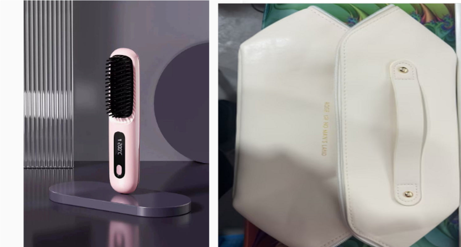 2 in 1 Straight Hair Comb Wireless Hair Straightener Brush Hair Fast Heating Portable Hot Curler USB Charging