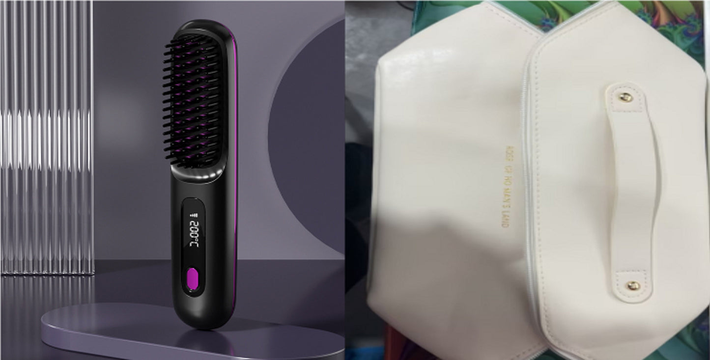 2 in 1 Straight Hair Comb Wireless Hair Straightener Brush Hair Fast Heating Portable Hot Curler USB Charging