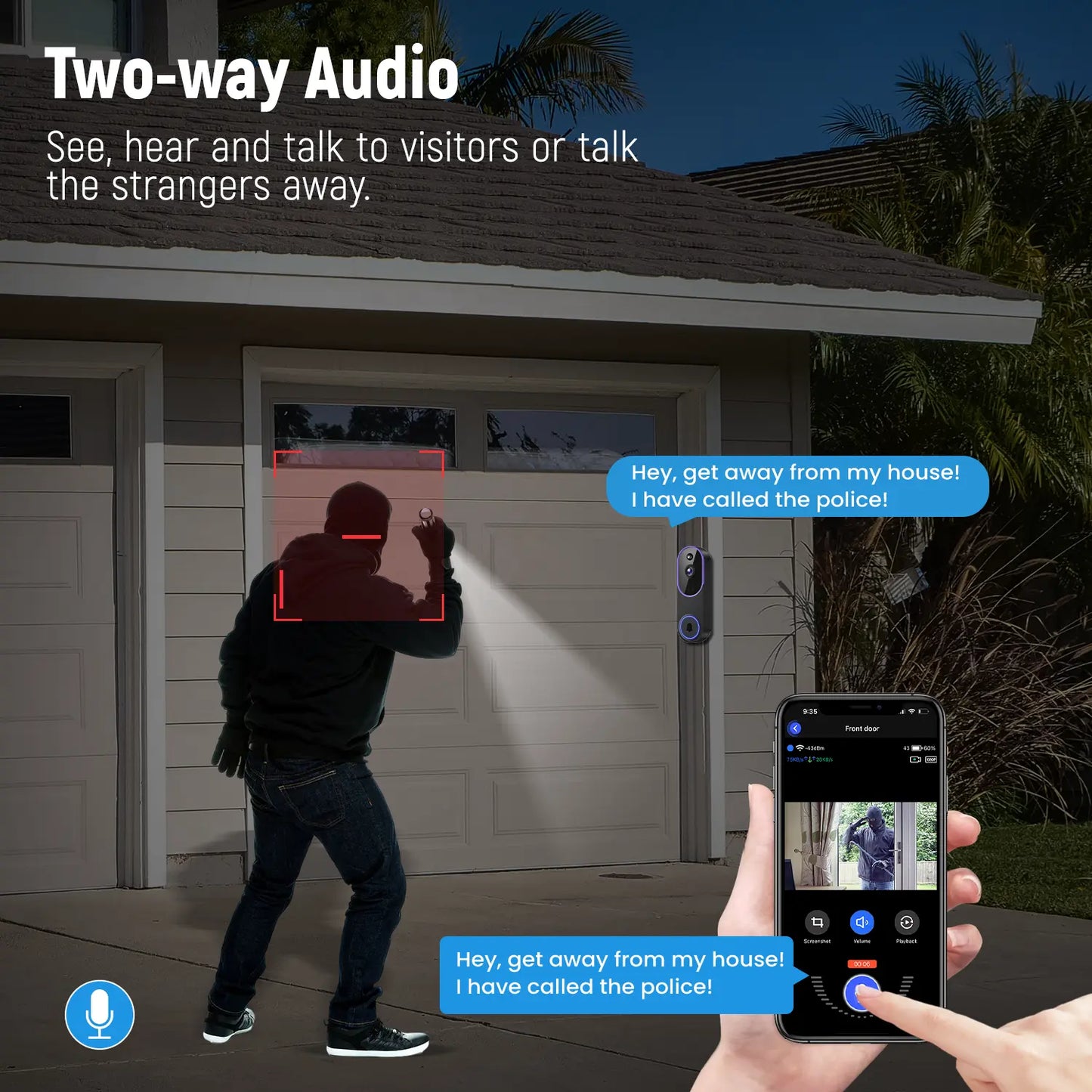 1080P Wireless Video Doorbell Camera, Smart AI Human Detection, Live View, Cloud Storage, Night Vision, Two Way Audio, Instant Alert, 2.4G Wifi Only, Indoor/Outdoor Surveillance Cam for Home Security System