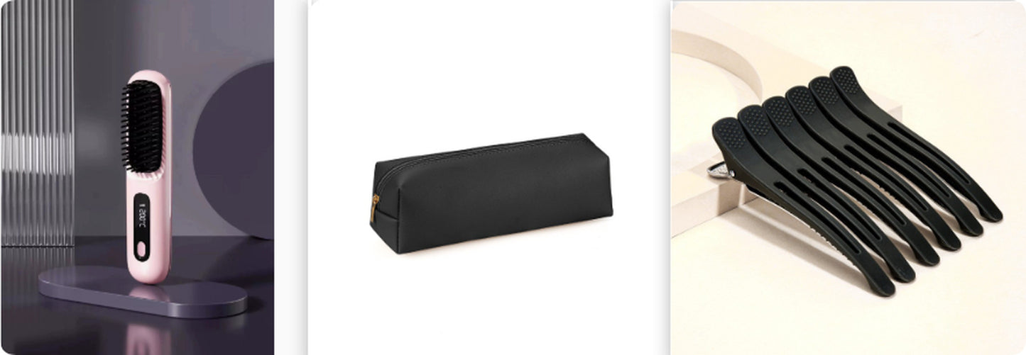 2 in 1 Straight Hair Comb Wireless Hair Straightener Brush Hair Fast Heating Portable Hot Curler USB Charging