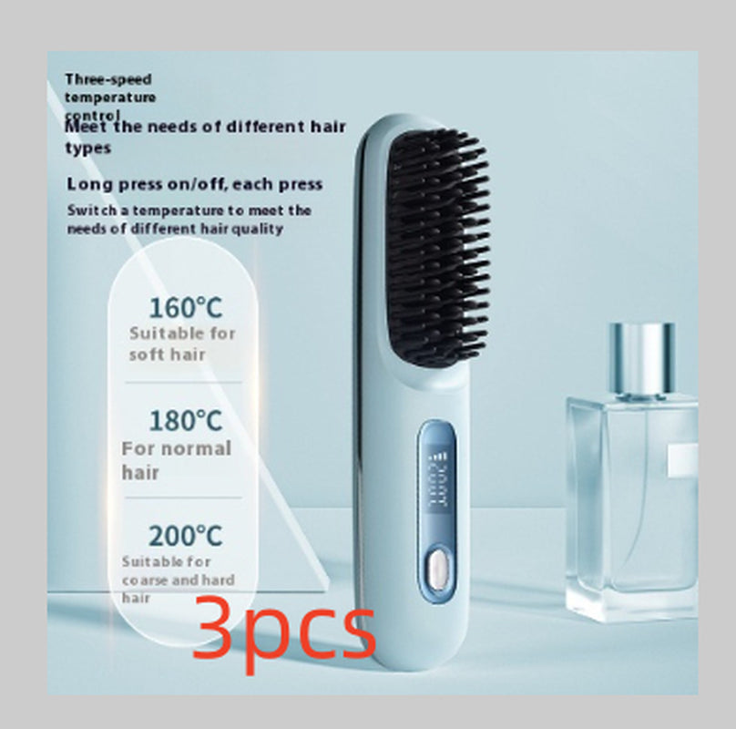 2 in 1 Straight Hair Comb Wireless Hair Straightener Brush Hair Fast Heating Portable Hot Curler USB Charging